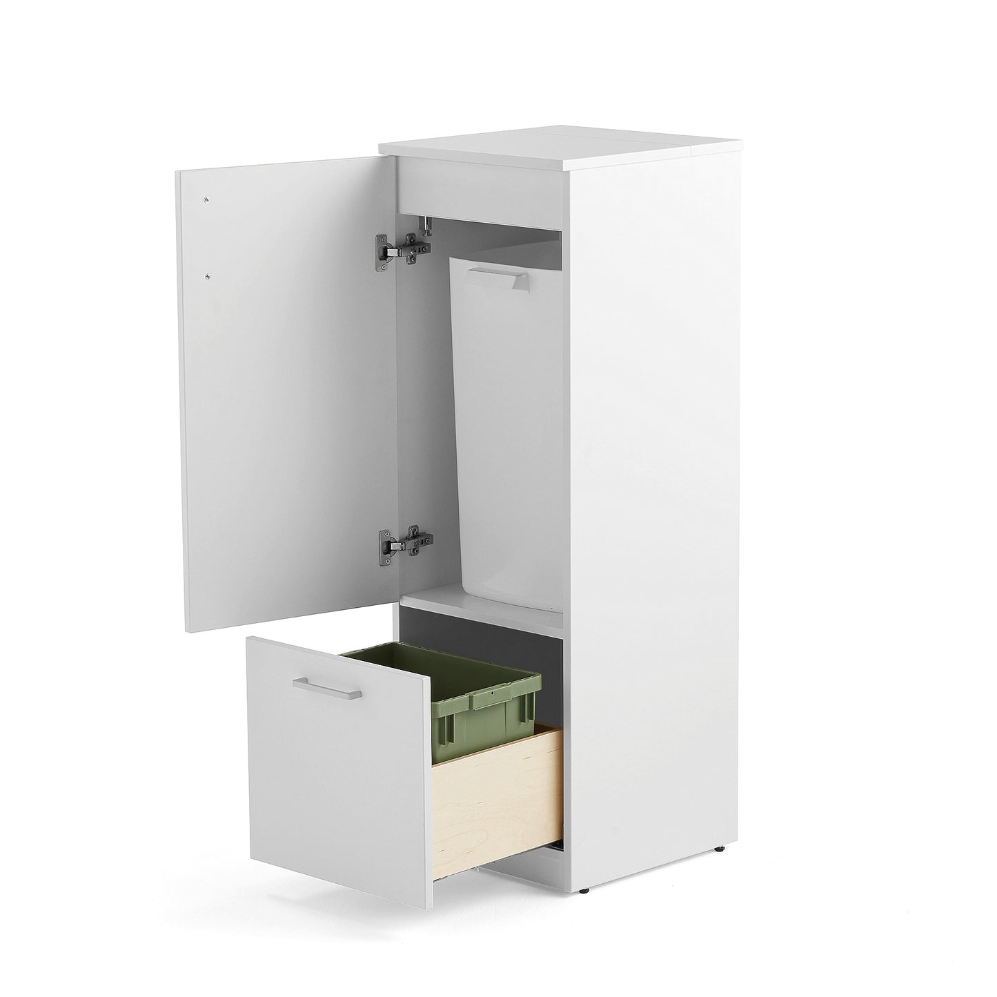 Kildesorteringsskap FAHRENHEIT, skuff, hvit, avfallsbeholder + 21 l plastbakke