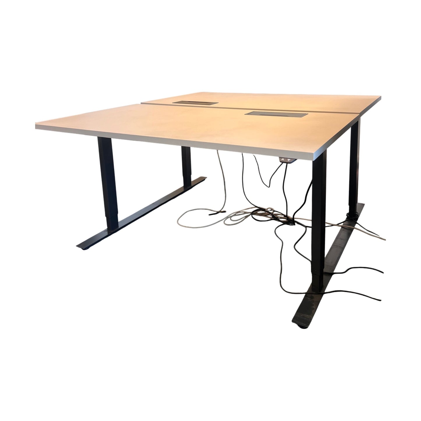 Elektrisk dobbelt hev/senk skrivebord 160x165 cm, beige