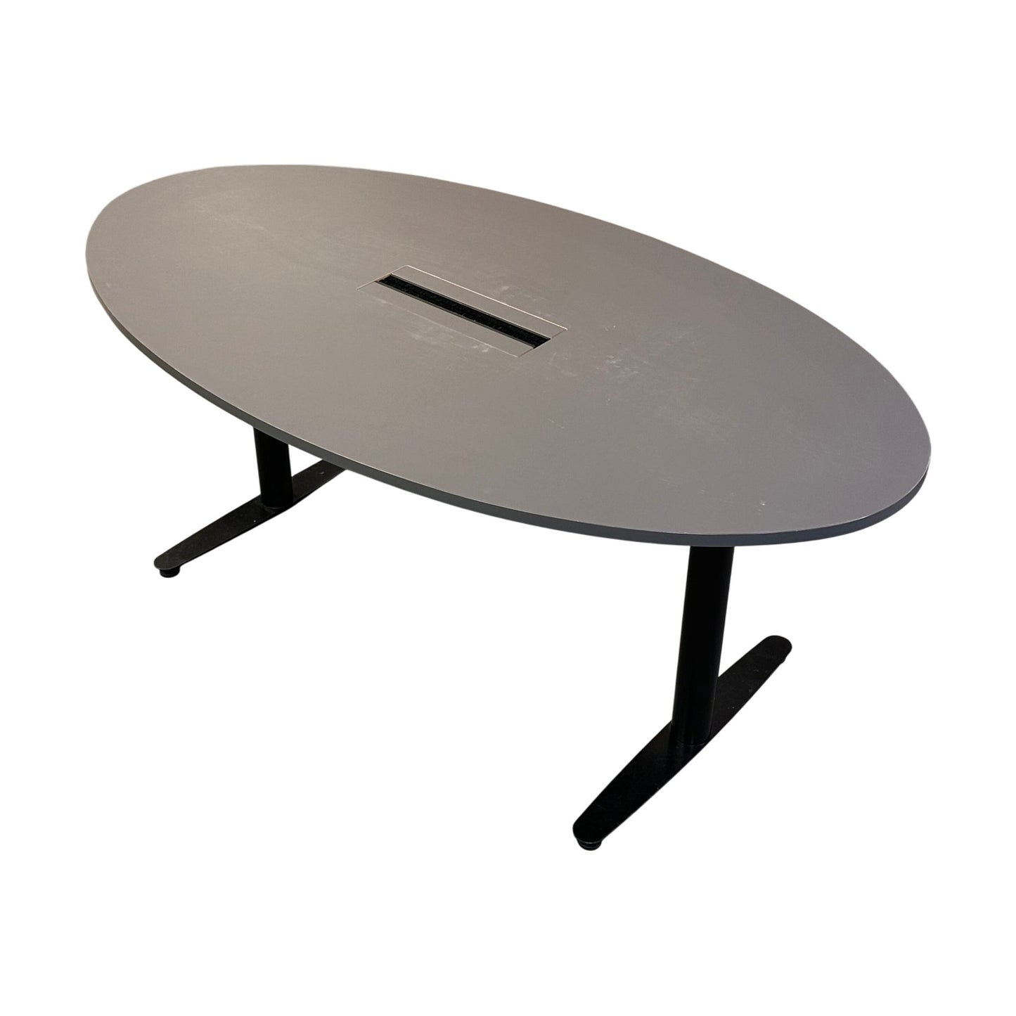 Ovalt møtebord i grå, 180x100 cm