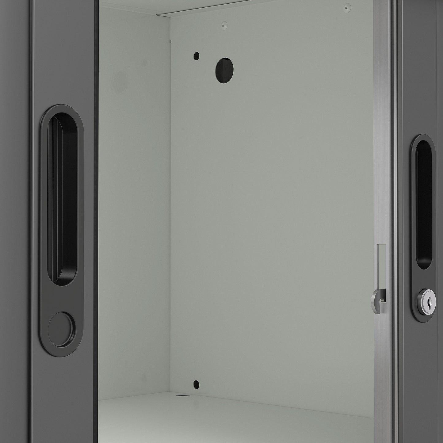 Sjalusiskap STUDIO, H440 B1000 D420 mm, grå med svarte dører