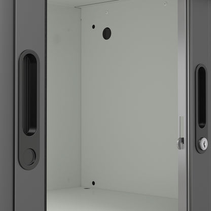 Sjalusiskap STUDIO, H440 B1000 D420 mm, grå med svarte dører