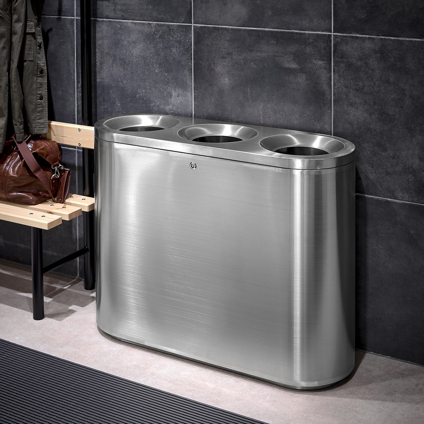 Sorteringsbeholder CLARK, 3x48 l, rustfritt stål