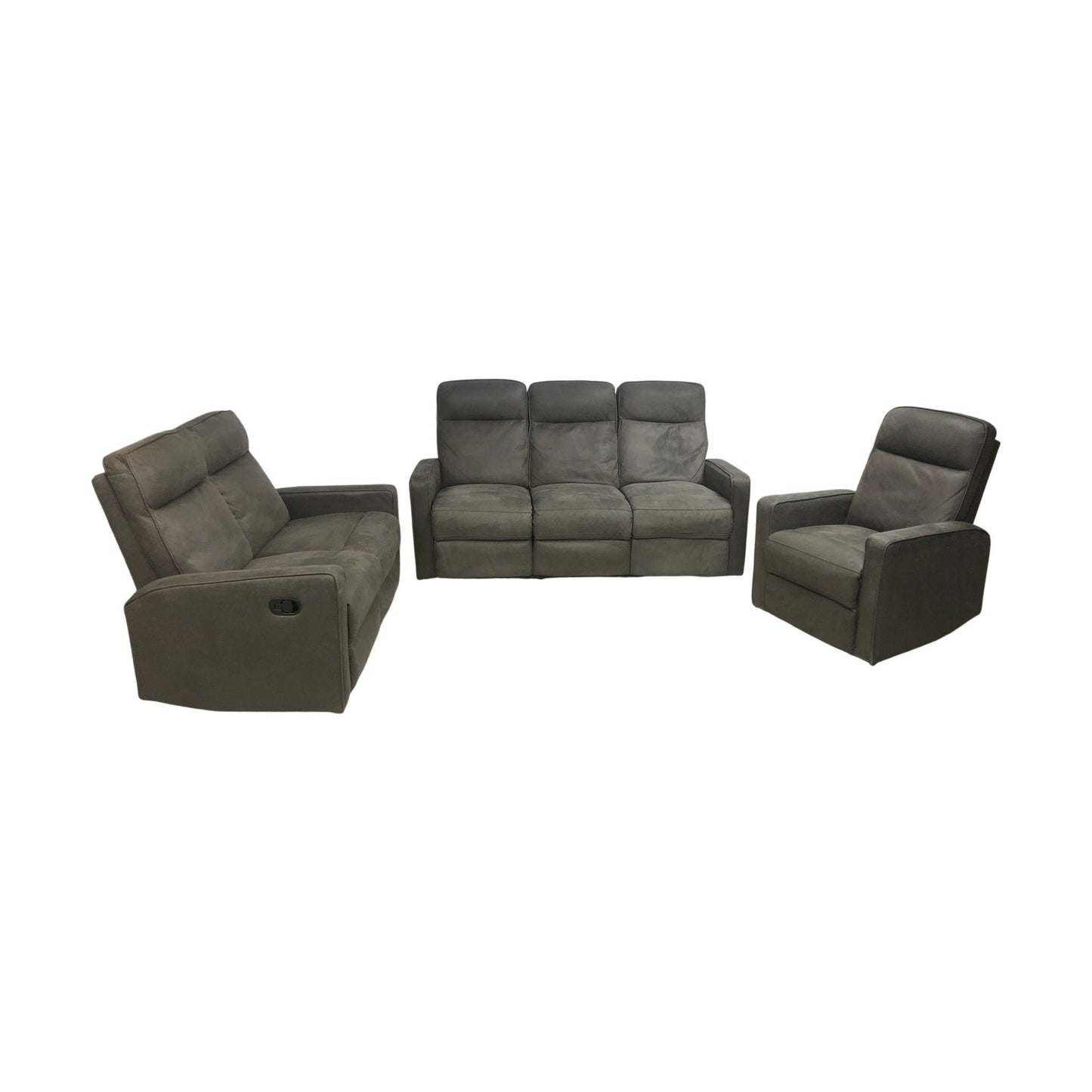 Asila recliner-sofagruppe fra A-Møbler, 3-seter, 2-seter + stol, microfiber, grå