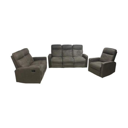 Asila recliner-sofagruppe fra A-Møbler, 3-seter, 2-seter + stol, microfiber, grå