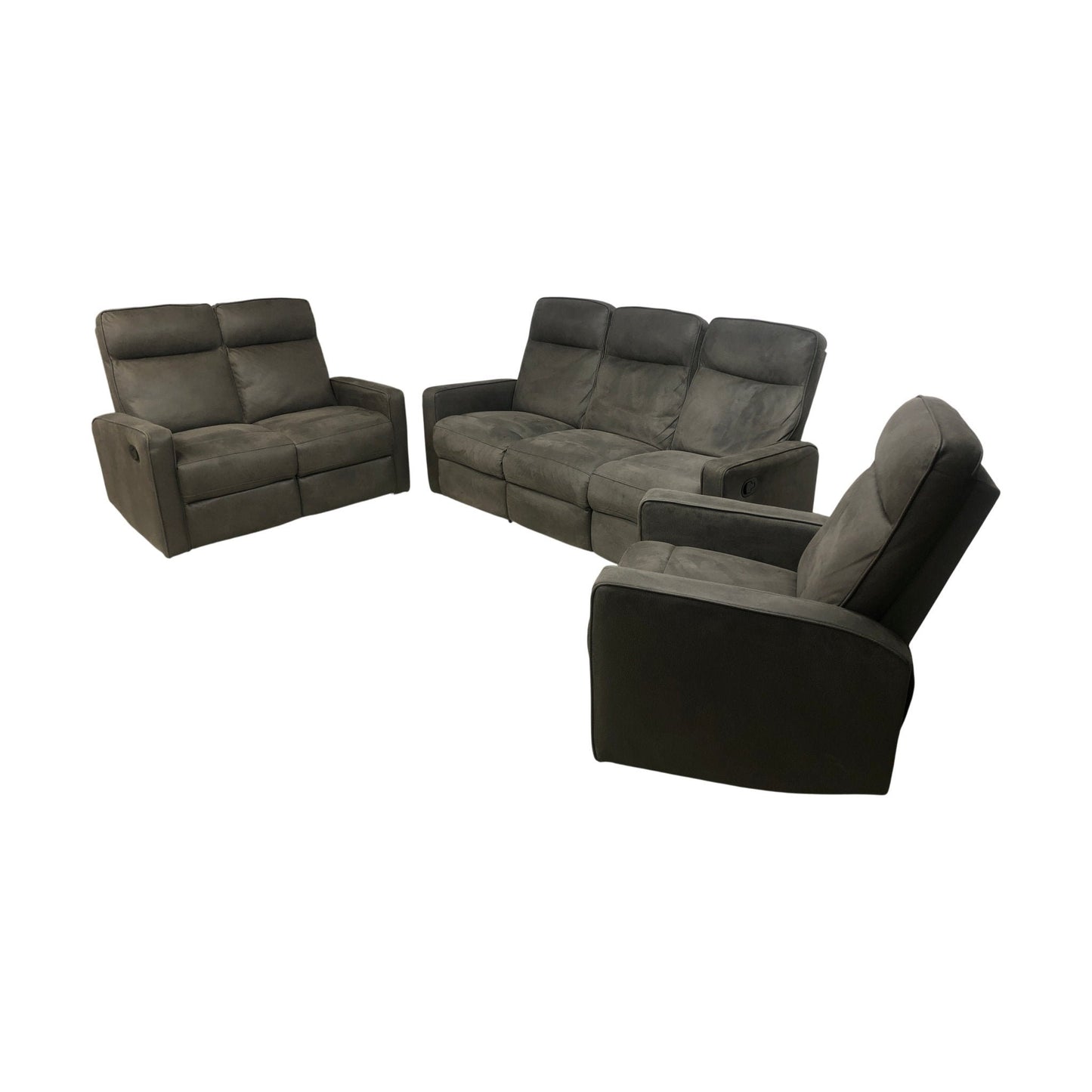 Asila recliner-sofagruppe fra A-Møbler, 3-seter, 2-seter + stol, microfiber, grå