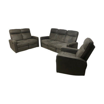 Asila recliner-sofagruppe fra A-Møbler, 3-seter, 2-seter + stol, microfiber, grå