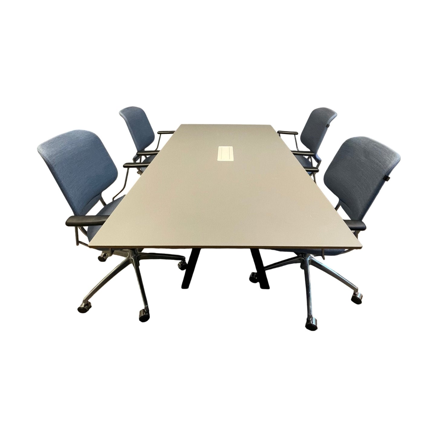 Møtebord, grå plate med sort understell, 180x100 cm