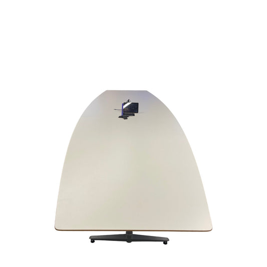 Båtformet møtebord, hvit laminat, 360x120 cm