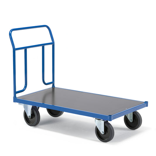 Plattformvogn TRANSFER, 1 rørgavl, L1200 B800 mm, 1000 kg, elastiske massivgummihjul, med brems fra AJ Produkter