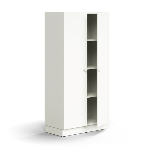 Skap QBUS, 3 hyller, sokkel, håndtak, H1636 B800 D420 mm, hvit fra AJ Produkter