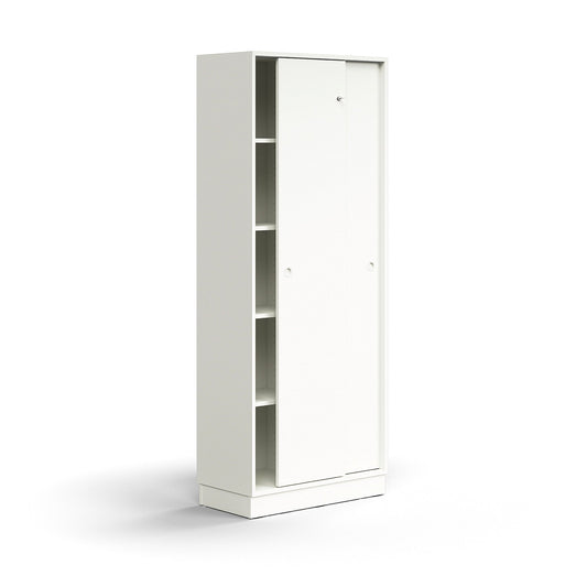 Skap QBUS, låsbare skyvedører m/håndtak, 4 hyller, sokkel, H2020 B800 D400 mm, hvit