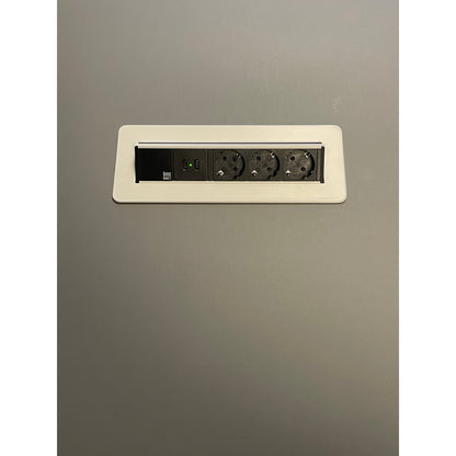 Møtebord, grå plate med sort understell, 180x100 cm