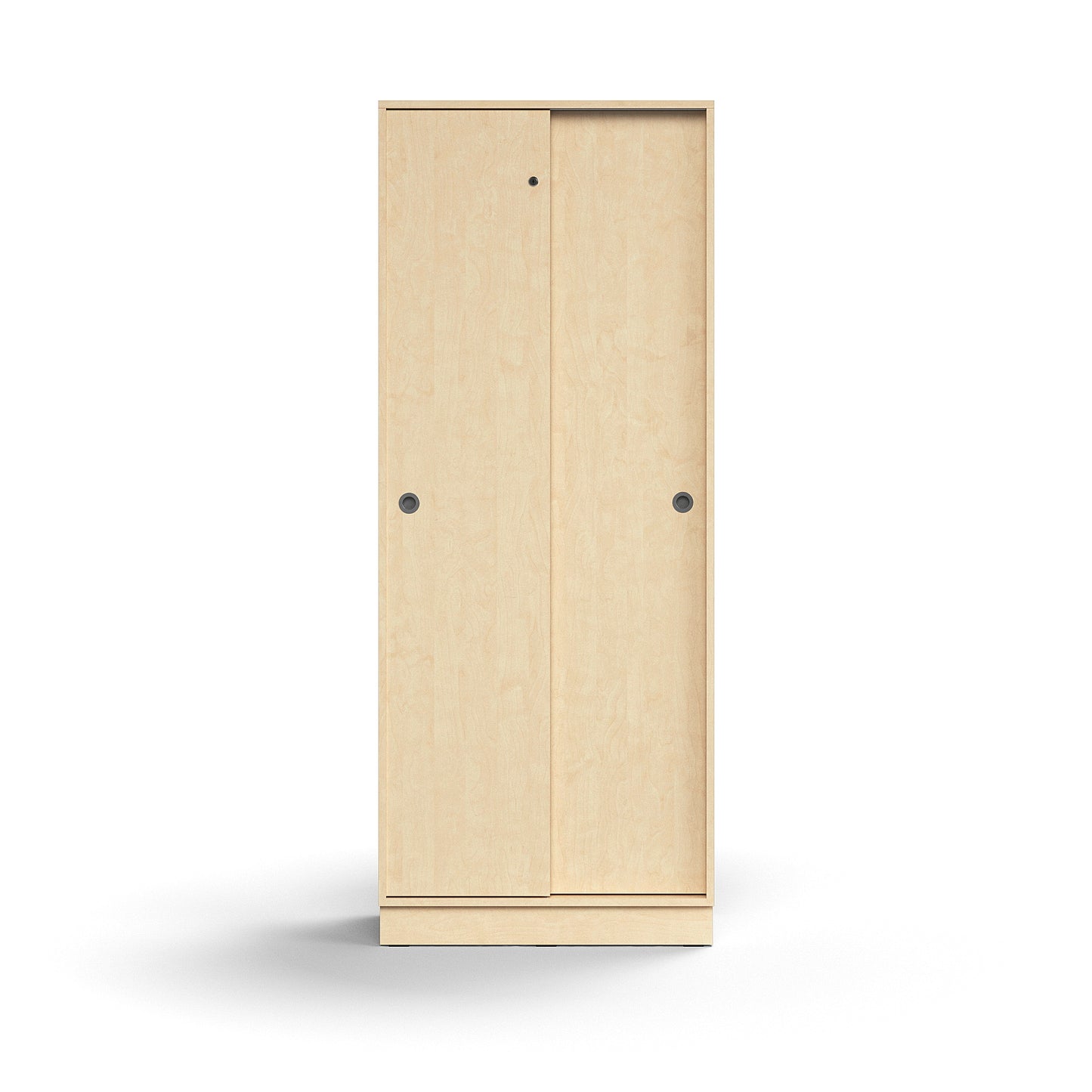 Skap QBUS, låsbare skyvedører m/håndtak, 4 hyller, sokkel, H2020 B800 D400 mm, bjørk