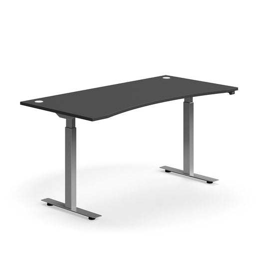 Helt nytt | Skrivebord FLEXUS, hev/senk, mageuttak, L1600 B800 mm, sølv understell, grå