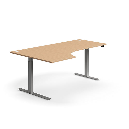 Hjørneskrivebord FLEXUS elektrisk hev/senk skrivebord, bøk og sølv, 200x120 cm, God tilstand
