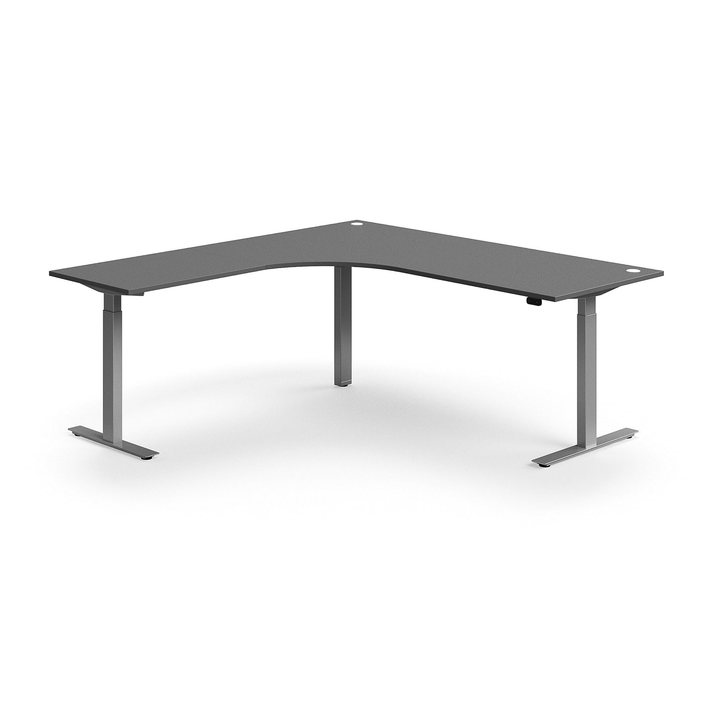 Hjørneskrivebord FLEXUS, hev/senk, L2000 B2000 mm, sølv, grå