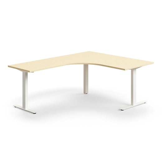 Hjørneskrivebord QBUS, T-stativ, 1600x2000 mm, hvit/bjørk fra AJ Produkter
