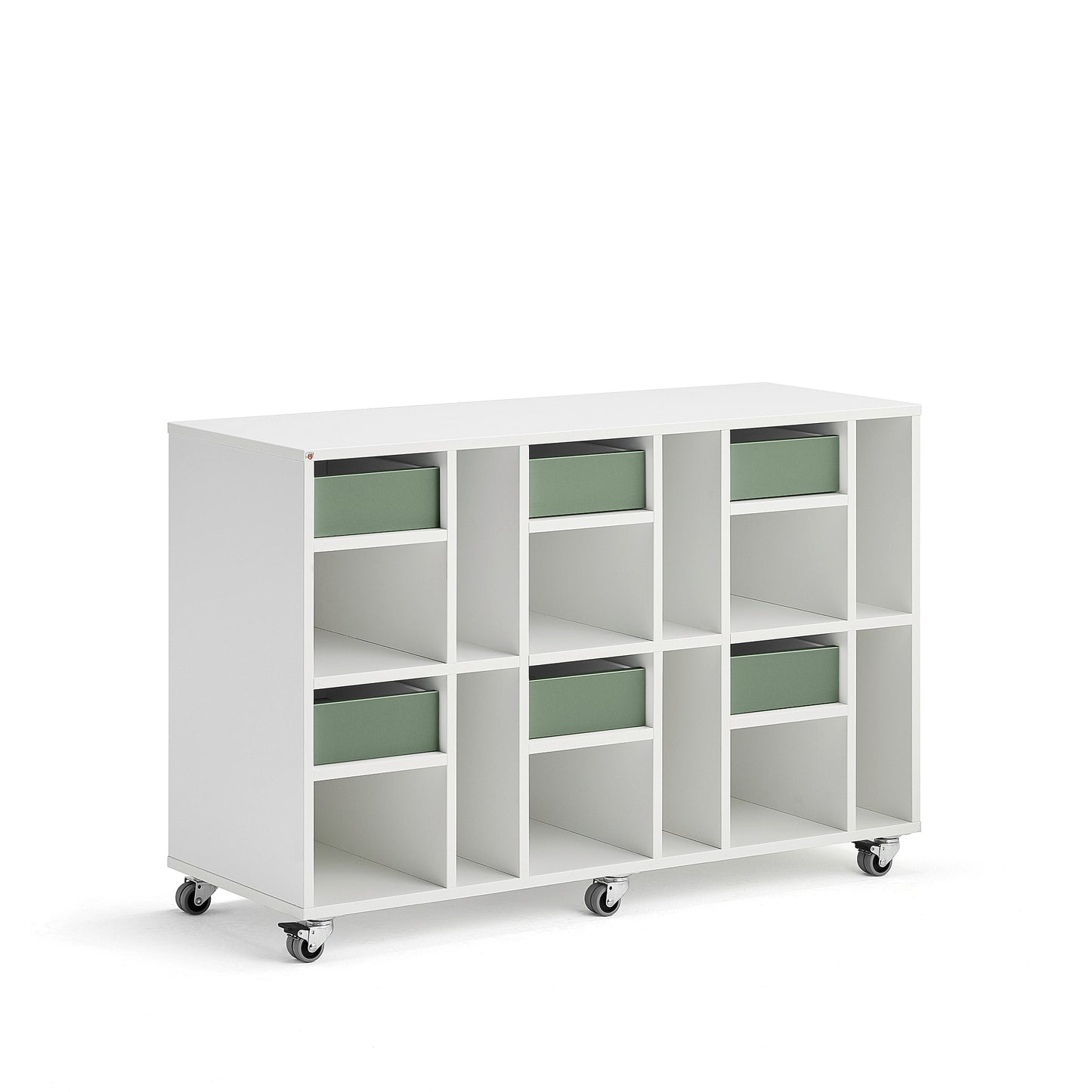 Elevkommode CASPER, hvit med mørkegrønne skuffer