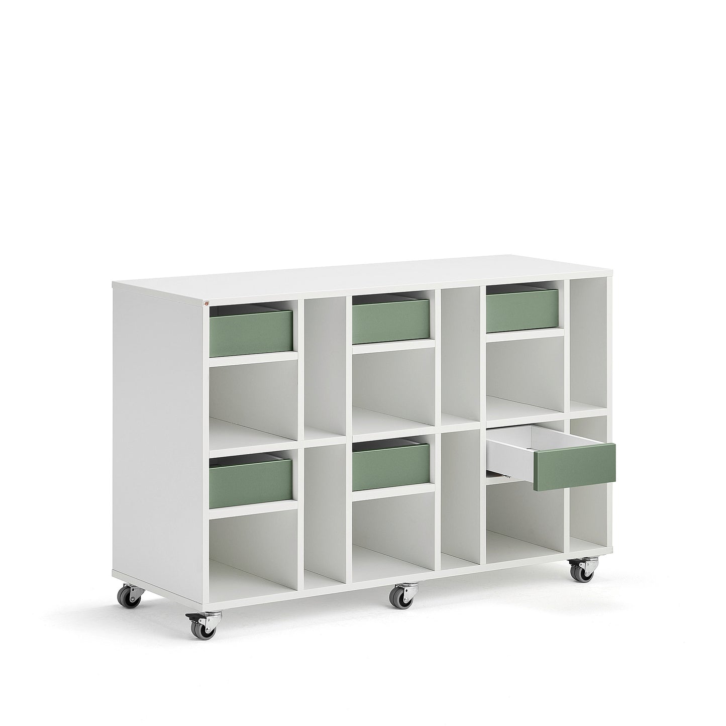 Elevkommode CASPER, hvit med mørkegrønne skuffer