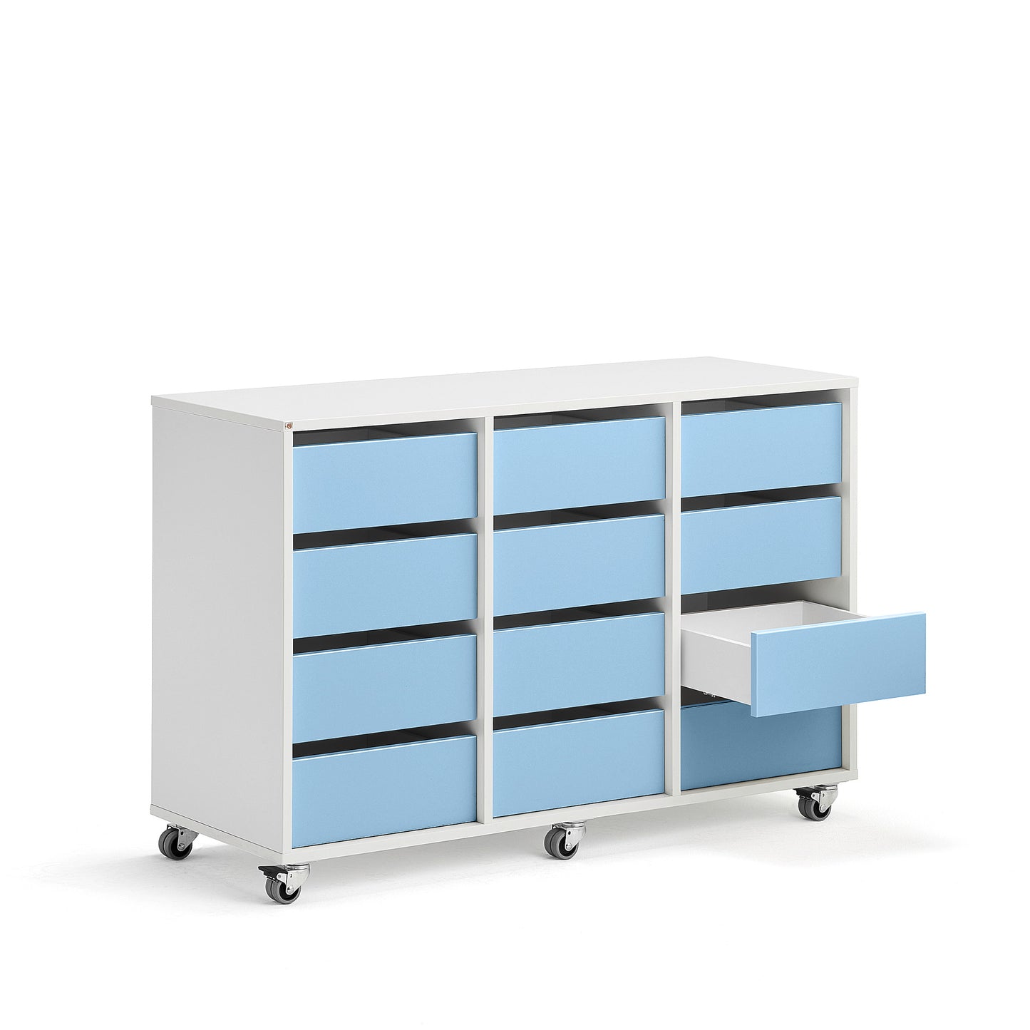 Elevkommode CASPER, 12 skuffer, hvit, himmelblå