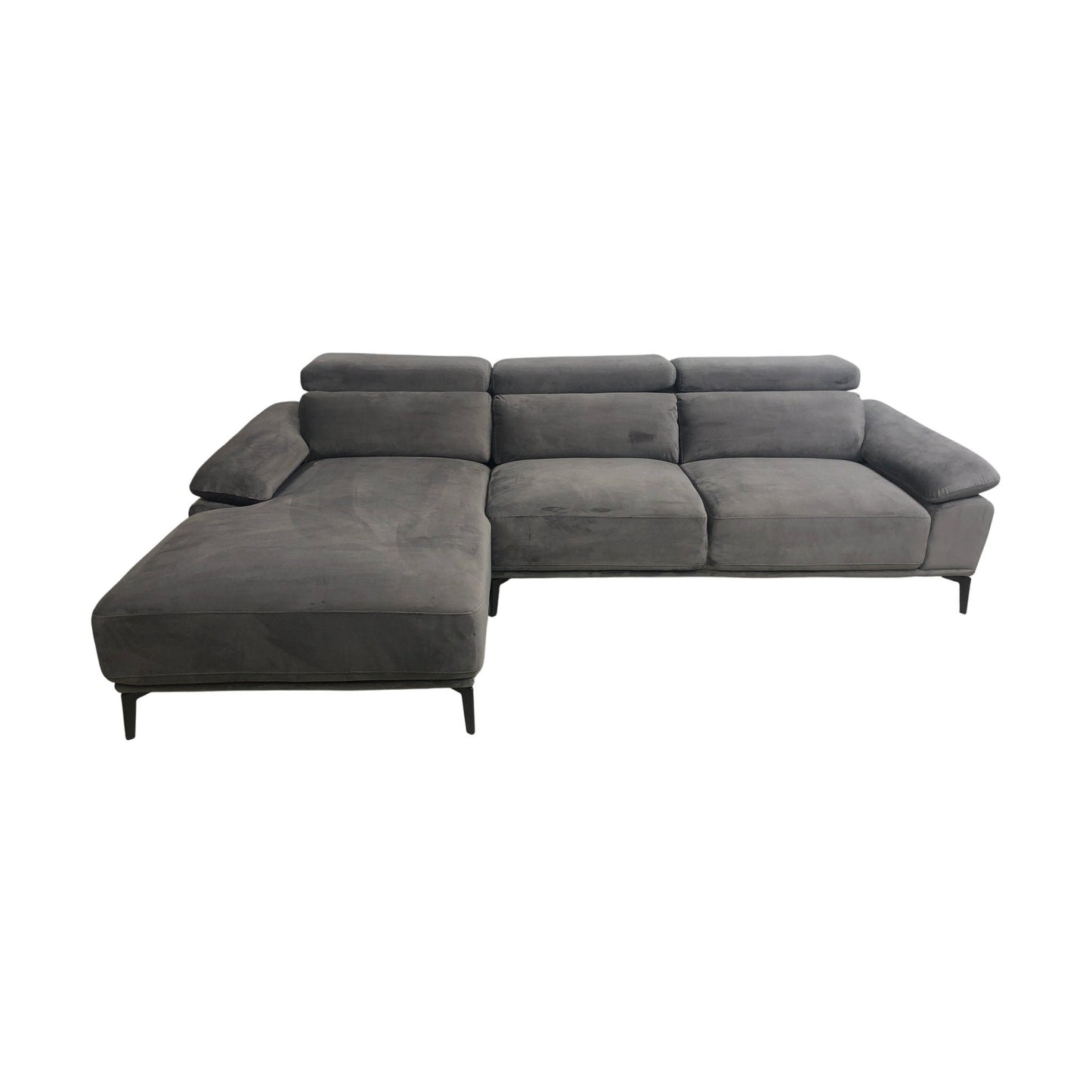 Brownsville sofa med sjeselong fra A-Møbler, mørk grå velur