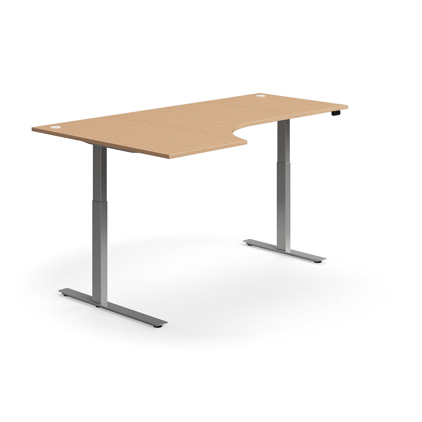 Hjørneskrivebord FLEXUS elektrisk hev/senk skrivebord, bøk og sølv, 200x120 cm, God tilstand