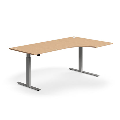 Hjørneskrivebord FLEXUS elektrisk hev/senk skrivebord, bøk og sølv, 200x120 cm, God tilstand