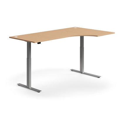 Hjørneskrivebord FLEXUS elektrisk hev/senk skrivebord, bøk og sølv, 200x120 cm, God tilstand