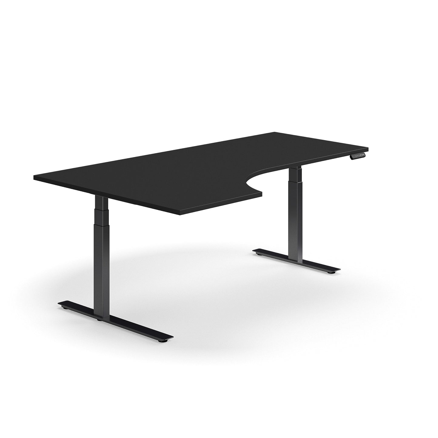 Hjørneskrivebord QBUS, hev/senk, L2000 B1200 mm, svart, svart