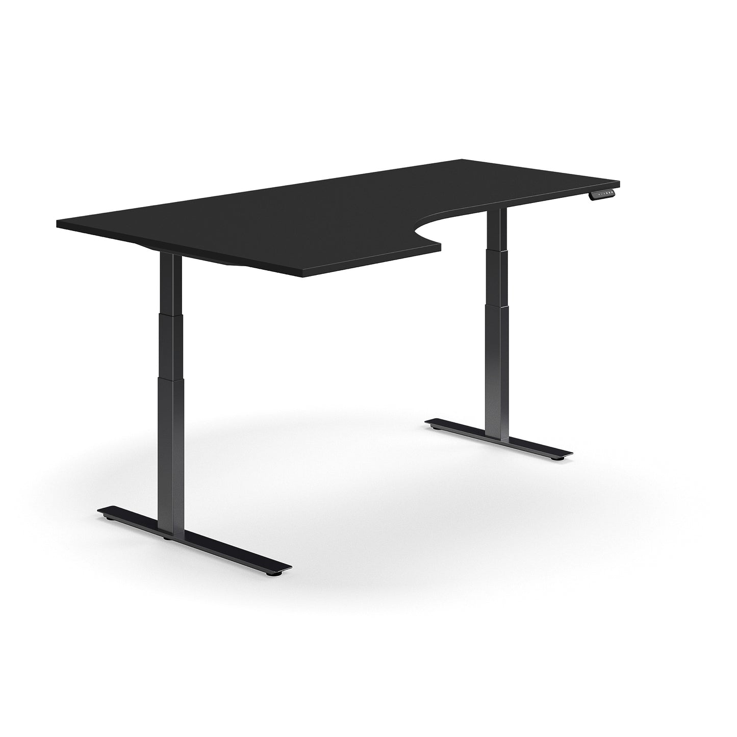 Hjørneskrivebord QBUS, hev/senk, L2000 B1200 mm, svart, svart