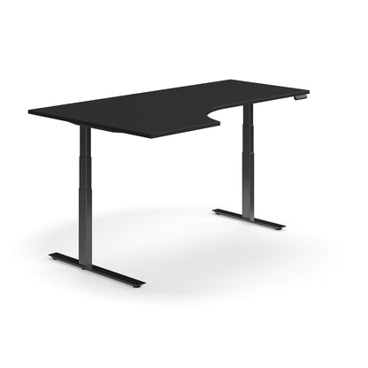Hjørneskrivebord QBUS, hev/senk, L2000 B1200 mm, svart, svart