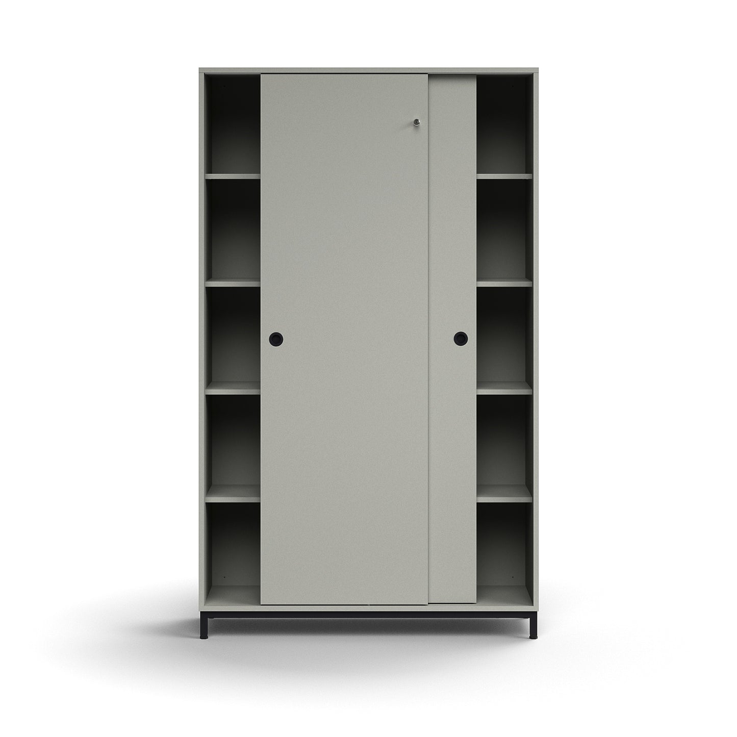 Skap QBUS, låsbare skyvedører m/håndtak, 4 hyller, benstativ, H2020 B1200 D400 mm, svart, lys grå