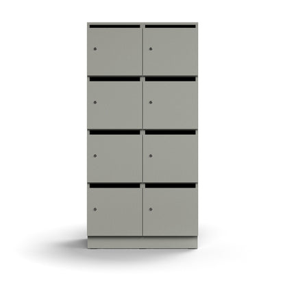 Postsorteringshylle QBUS, 8 rom, sokkel, H1636 B800 D420 mm, lys grå