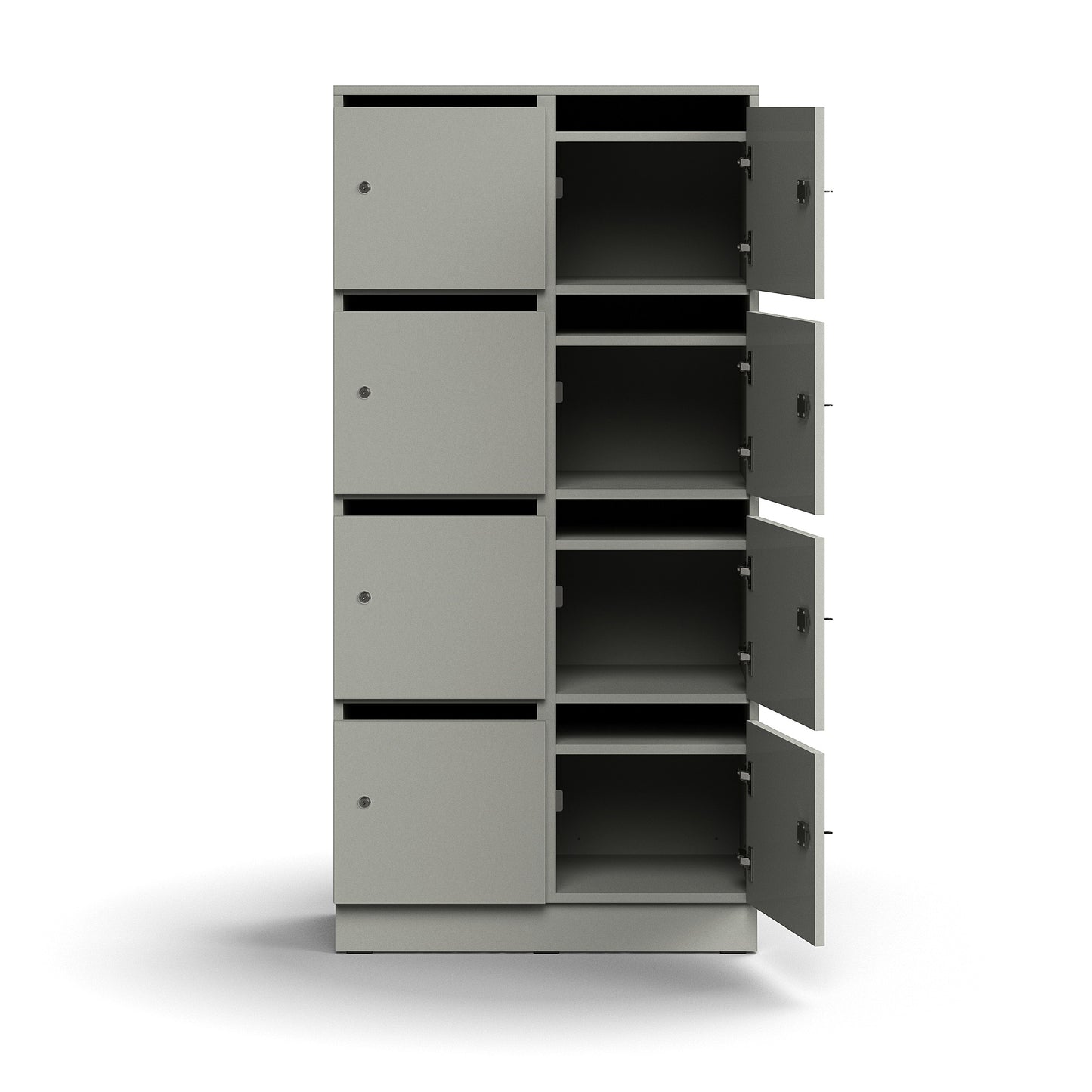 Postsorteringshylle QBUS, 8 rom, sokkel, H1636 B800 D420 mm, lys grå