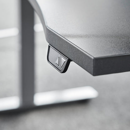 Skrivebord FLEXUS, hev/senk, mageuttak, L1600 B800 mm, sølv understell, grå