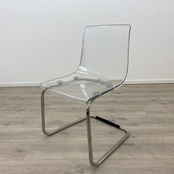 IKEA Tobias transparent stol med fleksibel og forkrommet design