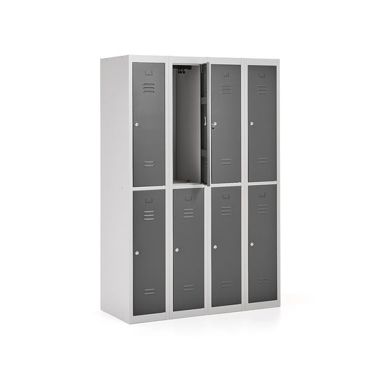 Garderobeskap CLICK, flatpakket, 4 seksjoner, 8 dører, H1800 B1200 D500 mm fra AJ Produkter
