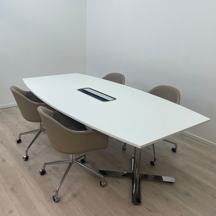 Kinnarps møtebord med hvit bordplate og kabelhull i midten