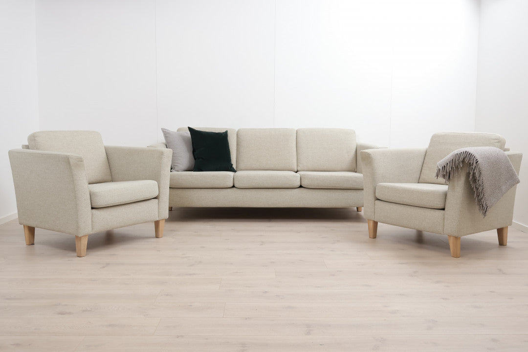 Nyrenset | Beige Vilmers salong med 3-seter sofa og 2 stk lenestoler