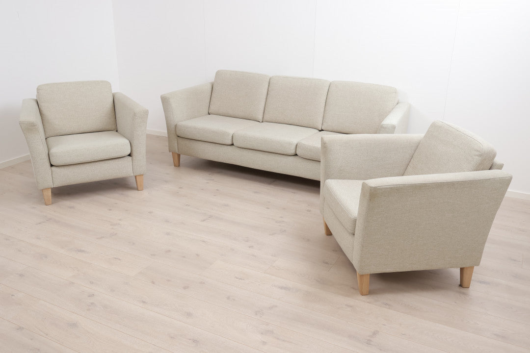 Nyrenset | Beige Vilmers salong med 3-seter sofa og 2 stk lenestoler