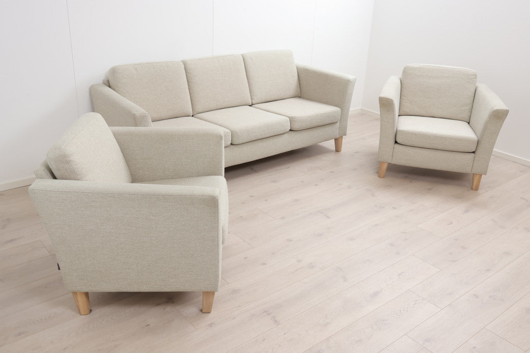 Nyrenset | Beige Vilmers salong med 3-seter sofa og 2 stk lenestoler