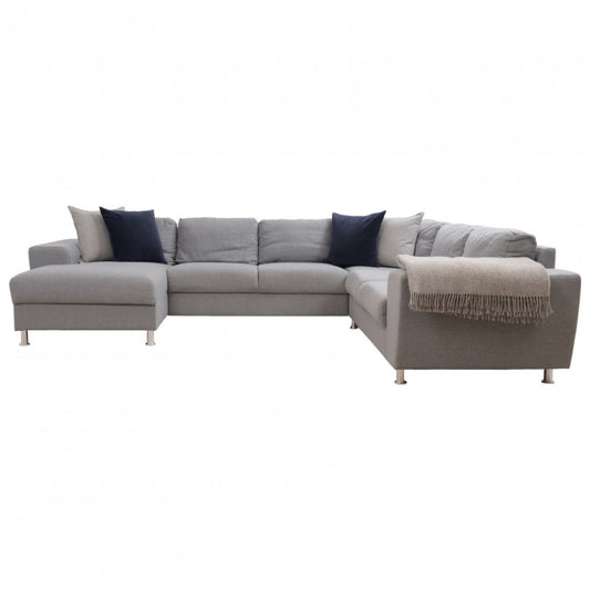 Nyrenset | Lys grå u-sofa med sjeselong og hjørne
