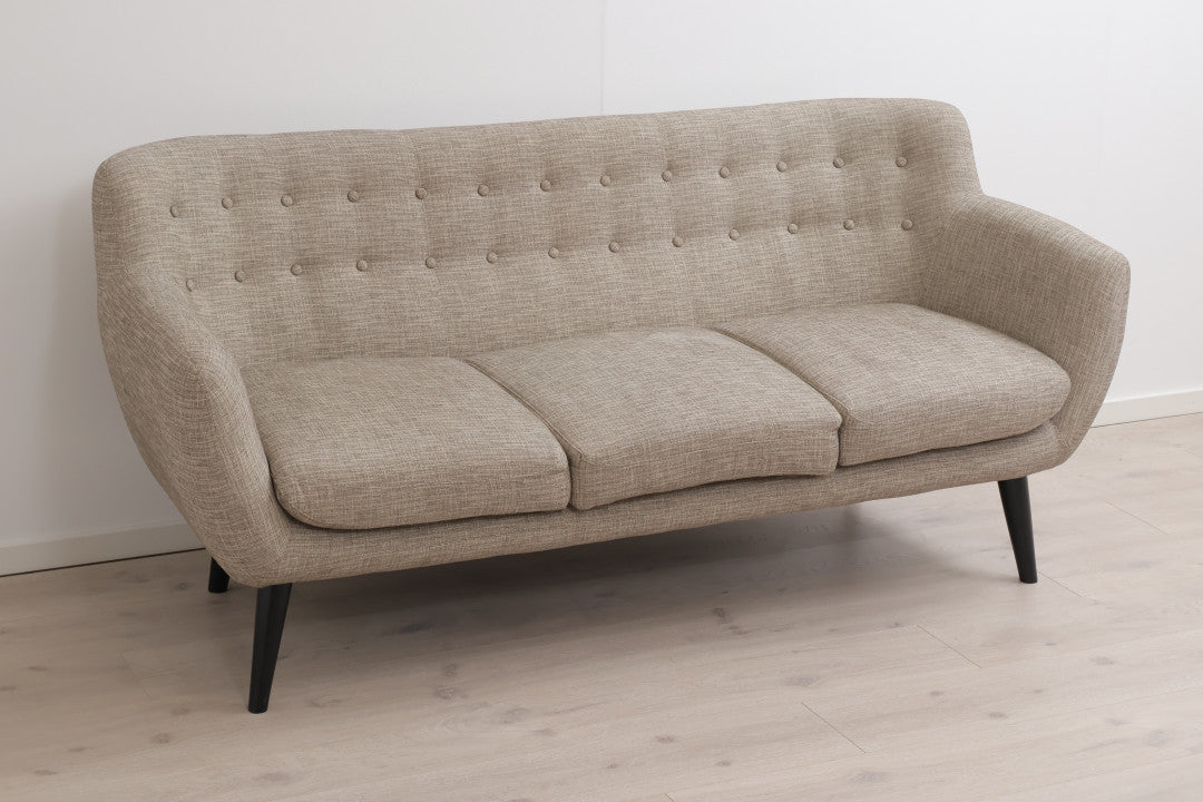 Nyrenset | Beige/grønn 3-seter sofa med sorte bein