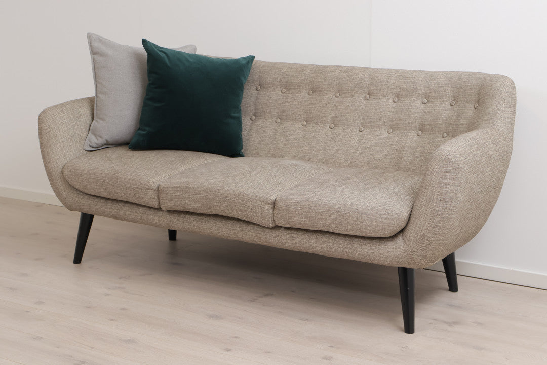 Nyrenset | Beige/grønn 3-seter sofa med sorte bein