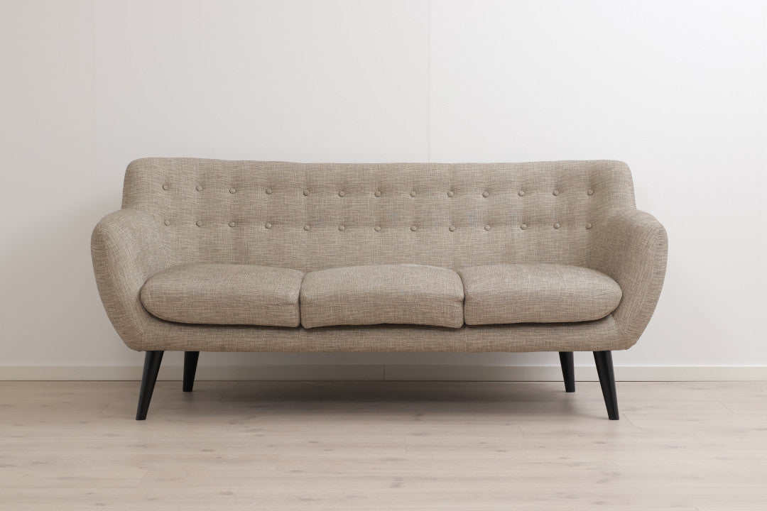 Nyrenset | Beige/grønn 3-seter sofa med sorte bein