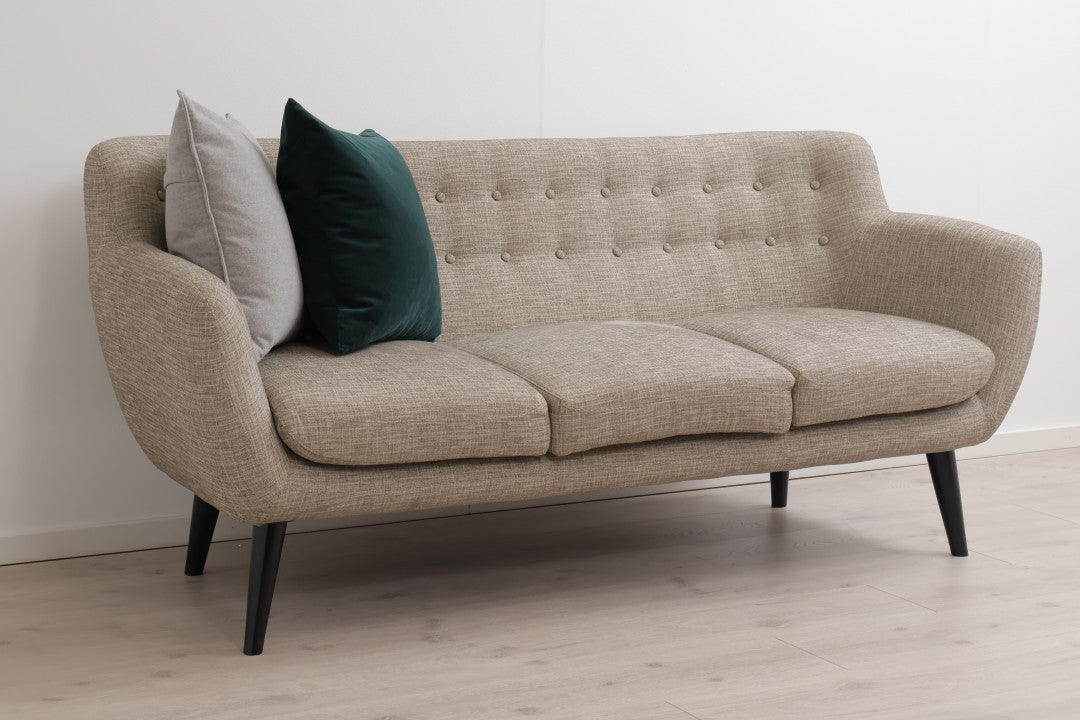 Nyrenset | Beige/grønn 3-seter sofa med sorte bein