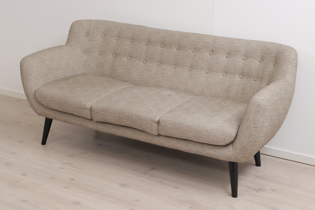 Nyrenset | Beige/grønn 3-seter sofa med sorte bein