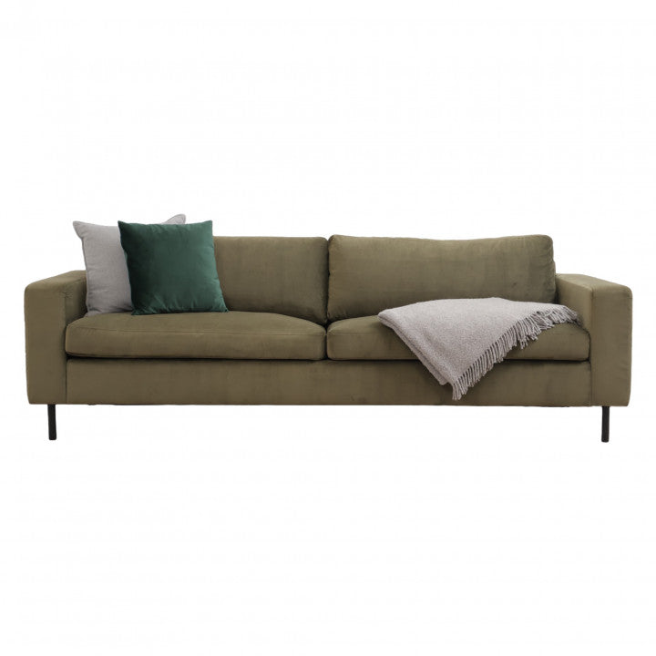 Nyrenset | Olivengrønn Bolia Scandinavia 3-seter sofa i velour med dunputer