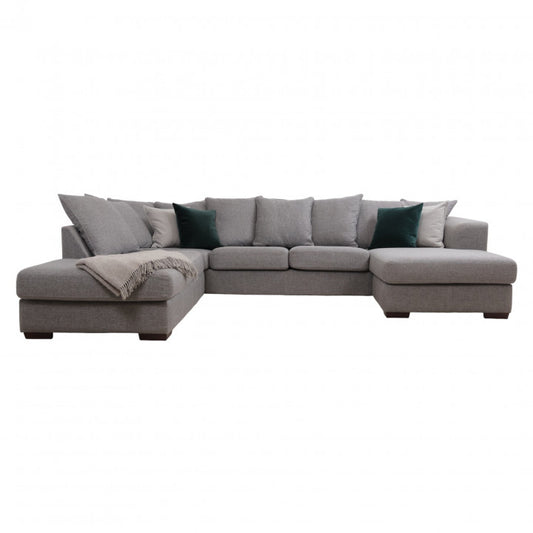 Nyrenset | Stor grå u-sofa med sjeselong og åpen ende