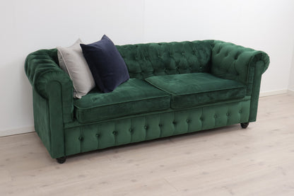 Nyrenset | Chesterfield Lyx 3-seter sovesofa i grønn fløyel